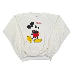 Vintage 80s Mickey Mouse Florida Sweatshirt Velva Sheen Disney White Pullover L